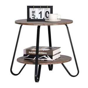 Modern Industrial 2-Tier Round End <b>Table</b> Wood Top Bedside Nightstand with Storage Shelf and Hairpin Metal <b>Legs</b> <b>for</b> Bedroom - Product Image 1