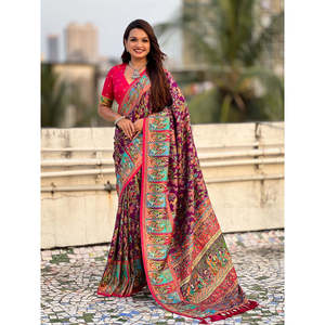 Elite Weaves Darbari Saree Printed with Pure Viscose Silk Wine <b>Party</b> <b>Jumpsuit</b> with Elegant Position Print 750g - Product Image 6