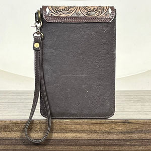 OEM Luxury Wholesale Hand Tooled Genuine Cowhide Leather Mobile Bag with <b>Wristlet</b> Factory Price Fashionable Mini Bag for Unisex - Product Image 5
