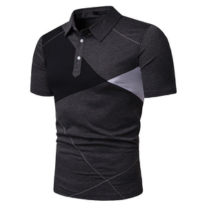 Polo à manches courtes pour homme, noir et blanc, à motifs géométriques, design respirant en tricot, décontracté - Product Image 3