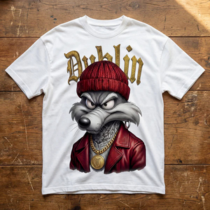 T-shirt blanc pour homme imprimé avec un motif de loup, manches courtes, col rond, style streetwear, jersey 100% coton, écologique, respirant - Product Image 2