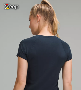 T-shirt décontracté léger pour femme XEEP, coupe ample, manches courtes, respirant, col en V, brodé, tricoté, polyester/coton - Product Image 3