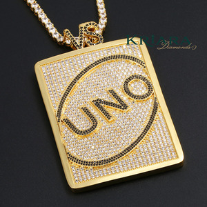 Pendentif Uno en argent 925 plaqué or 18 carats, diamant de laboratoire taille brillant rond, style hip-hop, unisexe, pour usage quotidien - Product Image 3