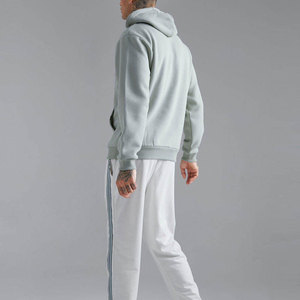 Men's Light Gray <b>Zip</b>-<b>Up</b> Logo Hooded Sweatshirt Regular Fit 100% Cotton Fleece Anti-Pilling Casual Autumn Wear - Product Image 2
