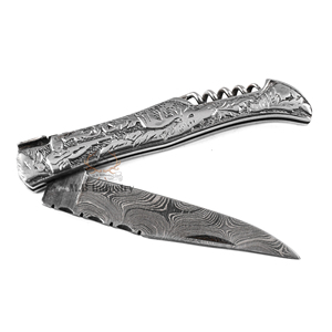 Wholesale Handmade Damascus Steel Laguiole Pocket <b>Knife</b> DD-LK-WH506 Embossed Stainless Steel Handle with Cow Leather Sheath - Product Image 3