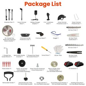 Kit 3-in-1 Elettrico Senza Fili 21V con Batterie da 1500mAh, Mini Motosega a Lunghezza Regolabile 4 Pollici, Decespugliatore e 2 Pezzi di Lame per Potatura - Product Image 2