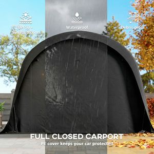 Abri de voiture robuste 12 x 23,6 gris foncé UPF50+ – Tente de garage portable avec structure galvanisée et grande porte - Product Image 4