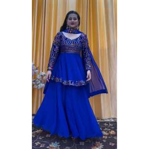 Ensemble haut-bas et dupatta RTC Blue Party Wear, taille XL, avec broderie et sequins pour un look élégant - Product Image 3