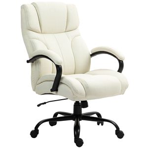 Poltrona Direzionale Oversize da Ufficio 500 libbre, Sedia da Capo con Schienale Alto, Ruote Girevoli, Seduta Larga e Comfort Migliorato in Bianco Crema - Product Image 1