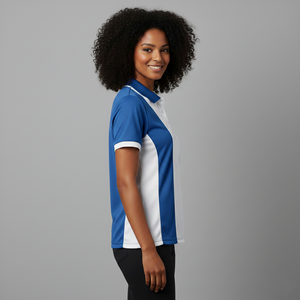 Women's Blue <b>White</b> Color <b>Polo</b> Shirt Short Sleeve Casual Quick Dry Printed Logo Front 100 Polyester Woven and online sale - Product Image 3