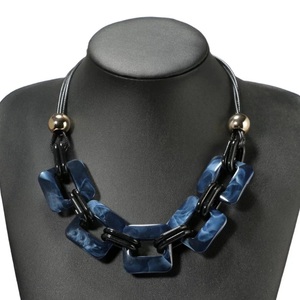 Fancy Women's Geometric Resin <b>Statement</b> <b>Necklace</b> Stylish Blue Acrylic Link Chain Gold Plated Party Fashion Jewelry Gifts Woman - Product Image 1
