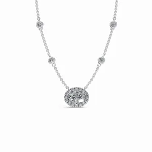 จี้เพชรทรงกลมและวงรีแบบ Love Forever Halo Lab Grown Diamond พร้อมสร้อยคอทองคำขาว 18K สำหรับงานหมั้นและงานแต่งงานของผู้หญิง - Product Image 1