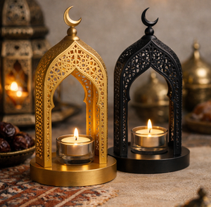 Candelabro con diseño de mezquita islámica majestuosa y forma de luna creciente para la decoración del hogar en el Ramadán y el Eid. - Product Image 2