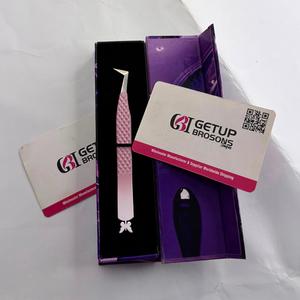 Ombre <b>Pink</b>/White Butterfly Cutout Fiber Tip Precision <b>Tool</b> <b>Box</b> Packaging GETUP BROSONS IMPEX Stainless Steel Eyelash Tweezers - Product Image 4