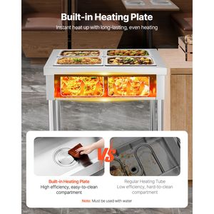 Calentador de Alimentos Comercial Profesional de 4 Compartimentos, 1500W, Mesa de Vapor Eléctrica, Equipo de Mantenimiento de Temperatura para Buffet y Catering, 4 X - Product Image 1