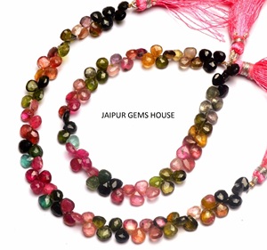 Cuentas de Turmalina Natural en Forma de Corazón Multicolor de 5x6mm, Facetadas, para la Elaboración de Collares, Certificadas por CMA, Rajasthan - Product Image 3