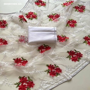 Beautiful Top Quality Net with Embroidery work-Fancy Border Saree with Banglori Silk Blouse Set Collection Saree <b>Love</b> - Product Image 1