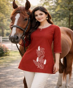 เสื้อผ้าฝ้ายปักมือลายบัตตา ริชลุค ดีฮาบู สำหรับใส่ทุกวัน ราคาขายส่ง เสื้อผ้าชาติพันธุ์ สีส้ม - Product Image 6