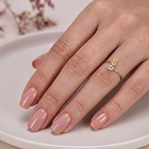 Bague Toi et Moi en Or Massif 10K 14K 18K Jaune avec Diamants de Laboratoire Poire et Rond, Certifiés IGI Couleur DEF Pureté VS VVS, Bague de Promesse - Product Image 5