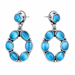 Trade Assurance Bohemian Blue Cat Eye Stone Oval Loop Earrings for Women | Handmade <b>Oxidized</b> Silver Brass Jewelry - Product Image 1