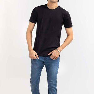 T-shirt Homme Personnalisable avec Logo, Couleur Noire, Nouveau, Col Rond, Manches Courtes, Hauts en Coton, Épaules Tombantes, Respirant - Product Image 1