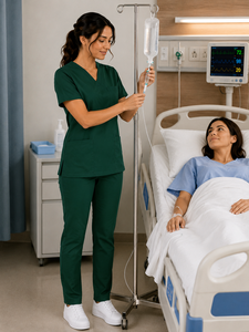 Tenues médicales respirantes personnalisables avec logo – Ensemble de blouses et pantalons à col en V, extensibles et doux, à manches courtes, pour hôpital et infirmières - Product Image 6