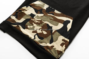 Sweat à capuche décontracté pour homme, en polaire, style streetwear, couleur unie, avec empiècements en coton, motif camouflage, manches courtes - Product Image 6
