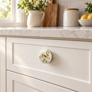SHUBHAM Perilla Decorativa de Cerámica para Muebles, Diseño Floral de Pájaro, Tirador Redondo para Cajones con Base Metálica para Armarios y Cómodas - Product Image 1