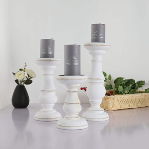 Ensemble de 3 porte-bougies en bois rustique, porte-bougies blancs, décoration de table pour mariage, banquet à domicile, par MULTI CRAFT - Product Image 1