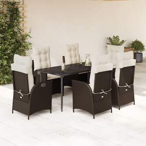 Conjunto de Comedor de Jardín de 7 Piezas con Reposabrazos Ajustables, Ratán PE Marrón, Cómodo y Elegante - Product Image 1