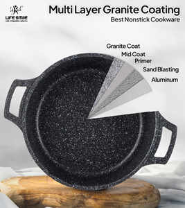 Casserole peu profonde antiadhésive premium avec revêtement en granit, couvercle en verre à bords en silicone et base à induction - Product Image 5