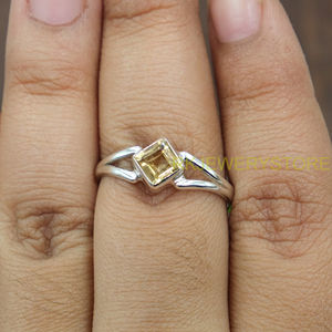 Bague en argent sterling 925 avec citrine jaune taille princesse, faite à la main, pierre précieuse carrée, bague de fiançailles pour femme, bijoux en argent en gros - Product Image 4