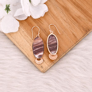 Modernos Pendientes Colgantes de Jaspe Malinga Chapados en Oro Rosa, Joyería Bohemia para Mujer con Piedras Preciosas Ovaladas, Perfecciones de Latón Indio - Product Image 4