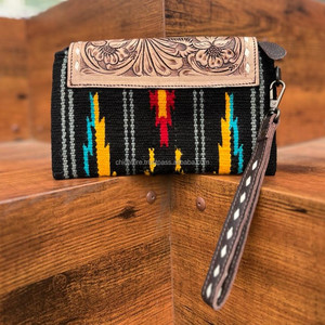 New Craftsmanship Western Hand Tooled Leather Saddle <b>Blanket</b> Wristlet Clutch Real Hand <b>Stitched</b> Purse Multiuse Women Wallet - Product Image 5