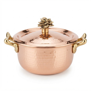Casserole de cuisson de luxe en cuivre avec couvercle, poignée en laiton, fait main, plat de service pour table à manger, maison, hôtel, restaurant, décoration - Product Image 1