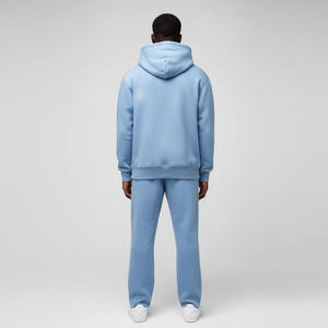 Conjunto de chándal para hombre azul polvoriento transpirable de peso pesado: Sudadera con capucha esencial y pantalones de pierna recta con dobladillo sin rematar, ajuste holgado, para invierno. - Product Image 5