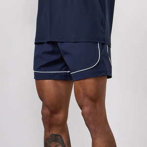 Custom Design Logo Navy <b>Men's</b> Training <b>Shorts</b> Contrast Piping 5" Inch Length Sweat wickable Nylon Fabric Gymwear <b>Shorts</b> For <b>Men</b> - Product Image 1