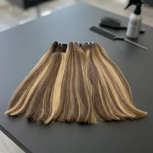 Extensiones de Cabello Remy Indio Virgen con Cutícula Intacta, Color Balayage Piano, Textura Rizada, Ondulada y Lisa, Doble Trama, Decoloradas - Product Image 3
