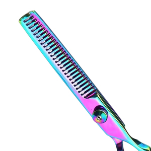 Tijeras de Entresacar Rainbow de 6 Pulgadas, Acero Inoxidable, Punta Redonda, 28 Dientes, para Diestros, Herramientas de Peluquería, Tijeras Texturizadoras de Mango Largo - Product Image 3