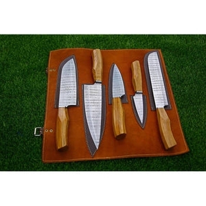 Ensemble de couteaux de chef professionnels en acier Damas, 5 pièces, manche en bois de rose, écologique, artisanat international, minimum 10 pièces - Product Image 1