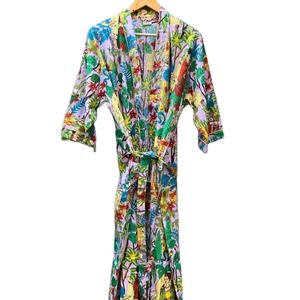 Purple Cotton Kimono Robe Indian Print <b>Beach</b> <b>Cover</b> <b>Up</b> For <b>Women</b> - Product Image 1
