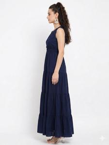 <b>Women</b> Navy Blue Sleeveless V-Neck Cotton Maxi <b>Dress</b> <b>Boho</b> Empire Waist Handmade Casual Summer Long <b>Dress</b> - Product Image 2