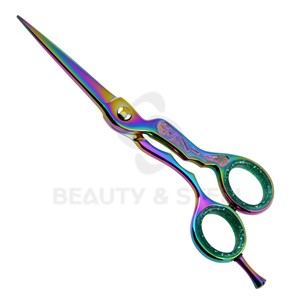 Ciseaux de barbier noirs en acier inoxydable de haute qualité, ciseaux à cheveux avec triple trou pour les doigts et inserts bleus - Product Image 5
