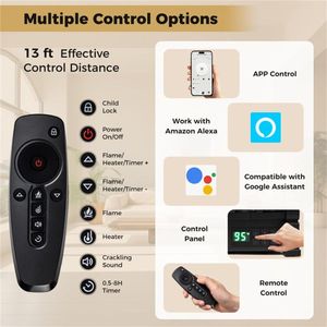 ชุดเตาผิงไฟฟ้าอัจฉริยะขนาด 26 นิ้ว รองรับ Alexa/Google พร้อมเปลวไฟ 5 สี และเครื่องทำความร้อน 1500 วัตต์ - Product Image 5