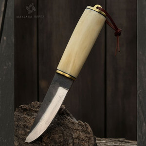 Handmade Wooden Handle Birka Puukko Knife High Carbon Steel Bushcraft Hunting Knife with <b>Leather</b> Sheath - Product Image 4
