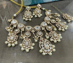 Beautiful <b>Bridal</b> Choker <b>Set</b> Fashionable Sparkling <b>Necklace</b> Earring With Tikka Zircon Designed for Women for Wedding Engagement - Product Image 2