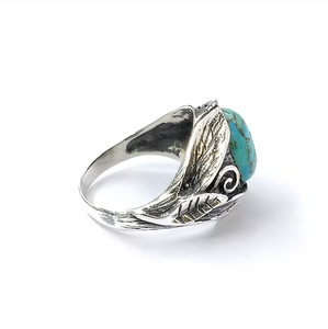 Blue Copper <b>Turquoise</b> Gemstone Oxidized <b>Ring</b> (6.0 Grams) Made From Sterling Silver Vintage Style Trendy Unisex Jewelry - Product Image 3