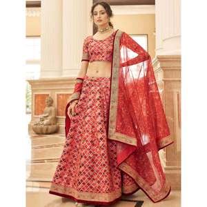 <b>Wedding</b> Dresses Alluring Red Embroidered Silk Plus Size Lehenga Choli - Product Image 5