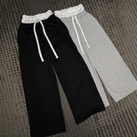 IRON ELEPHANT Pantalon en coton tricoté pour homme, design personnalisé, taille haute à double ceinture, avec cordon de serrage, léger, formel, hiver