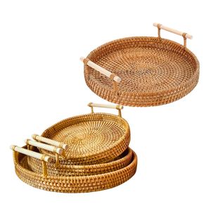 Handwoven RATTAN TRAY <b>FRUIT</b> <b>STORAGE</b> BASKET with Handles Gift, Serving & Home Decor Handmade Wicker Tray from Vietnam - Product Image 1